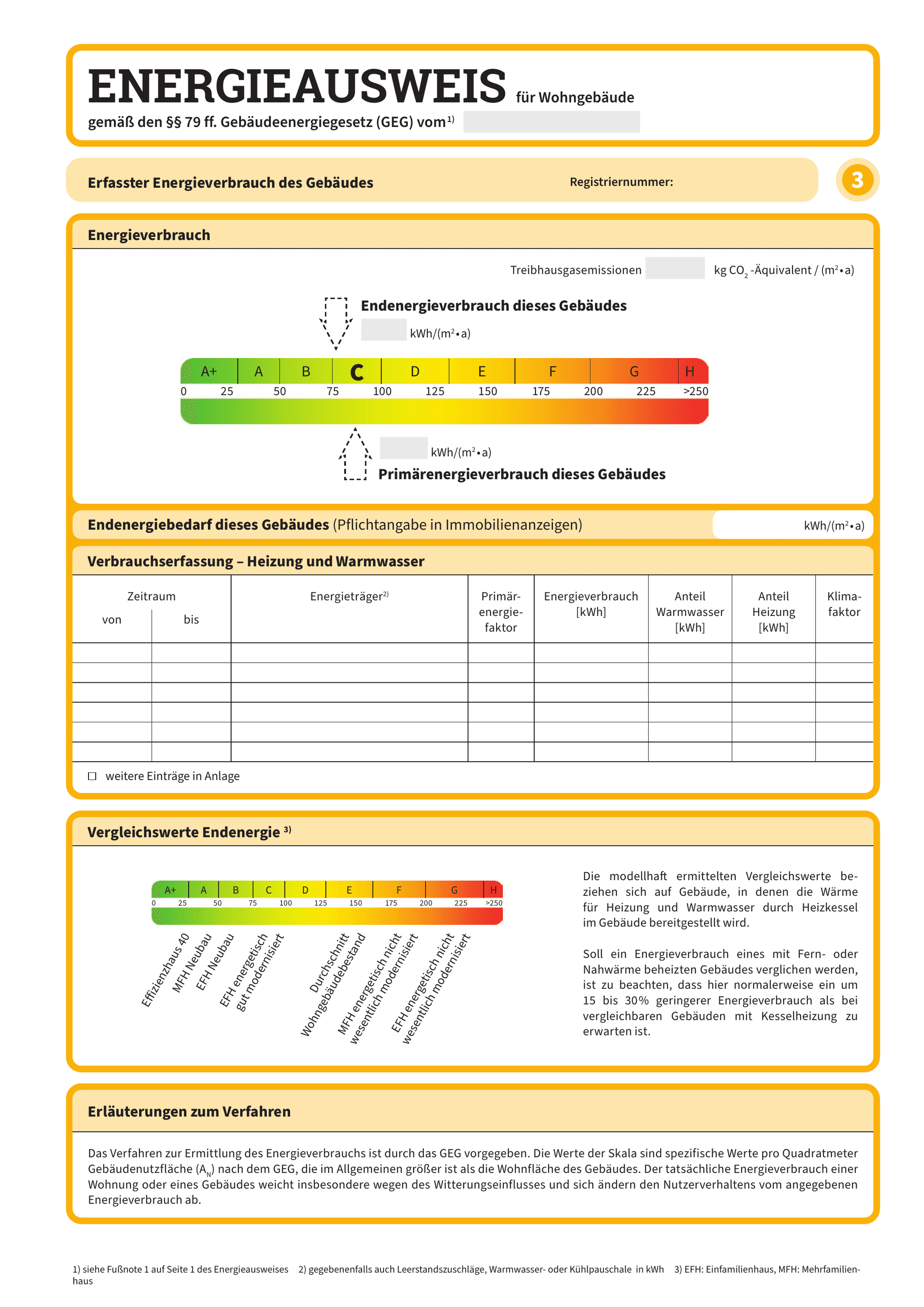Verbrauchsausweis — Seite 3 des offiziellen Energieausweises nach GEG